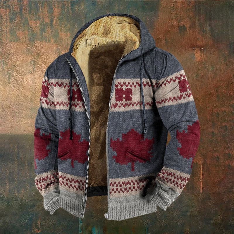 Men's Vintage Canadian Maple Leaf Flag Print Zip-up Jacket elevenforest
