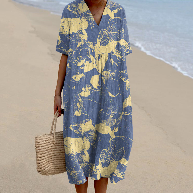 Comstylish Gradient Floral Pattern V-Neck Women'S Dress