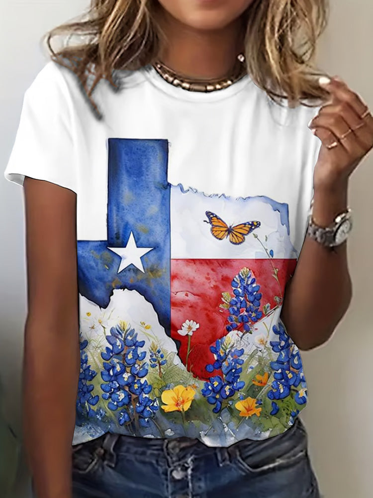 Comstylish 🙏💔join Us In Praying For Texas.🙏women's Texas Strong Print Crew Neck T-shirt