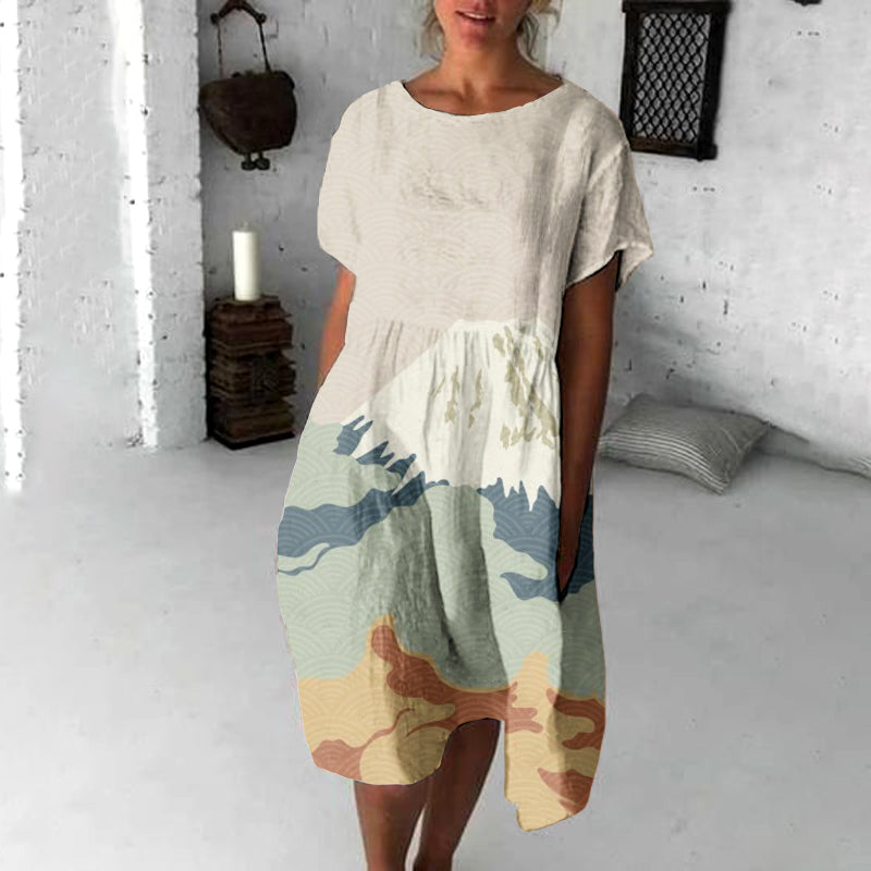 Comstylish Vintage Japanese Art Flowy Midi Dress