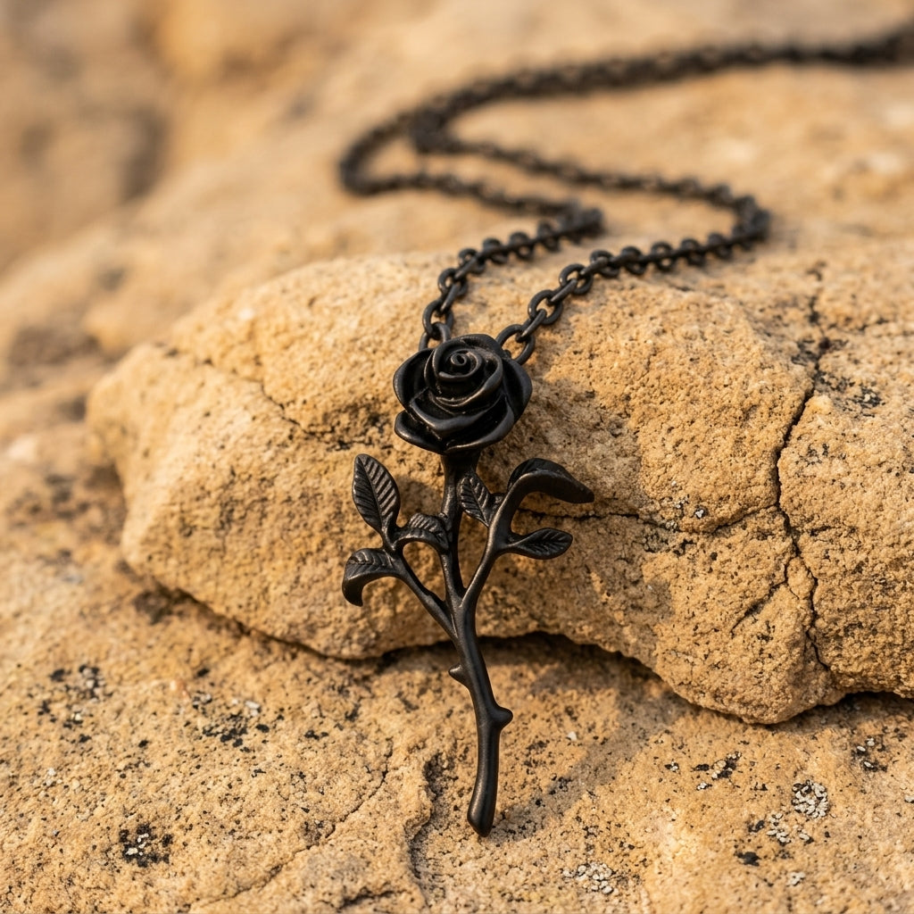 Eternal Black Rose Stem Necklace