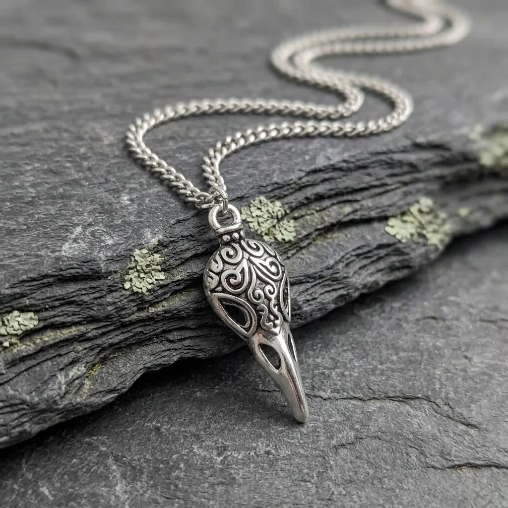 Filigree Crow Skull Gothic Pendant Necklace