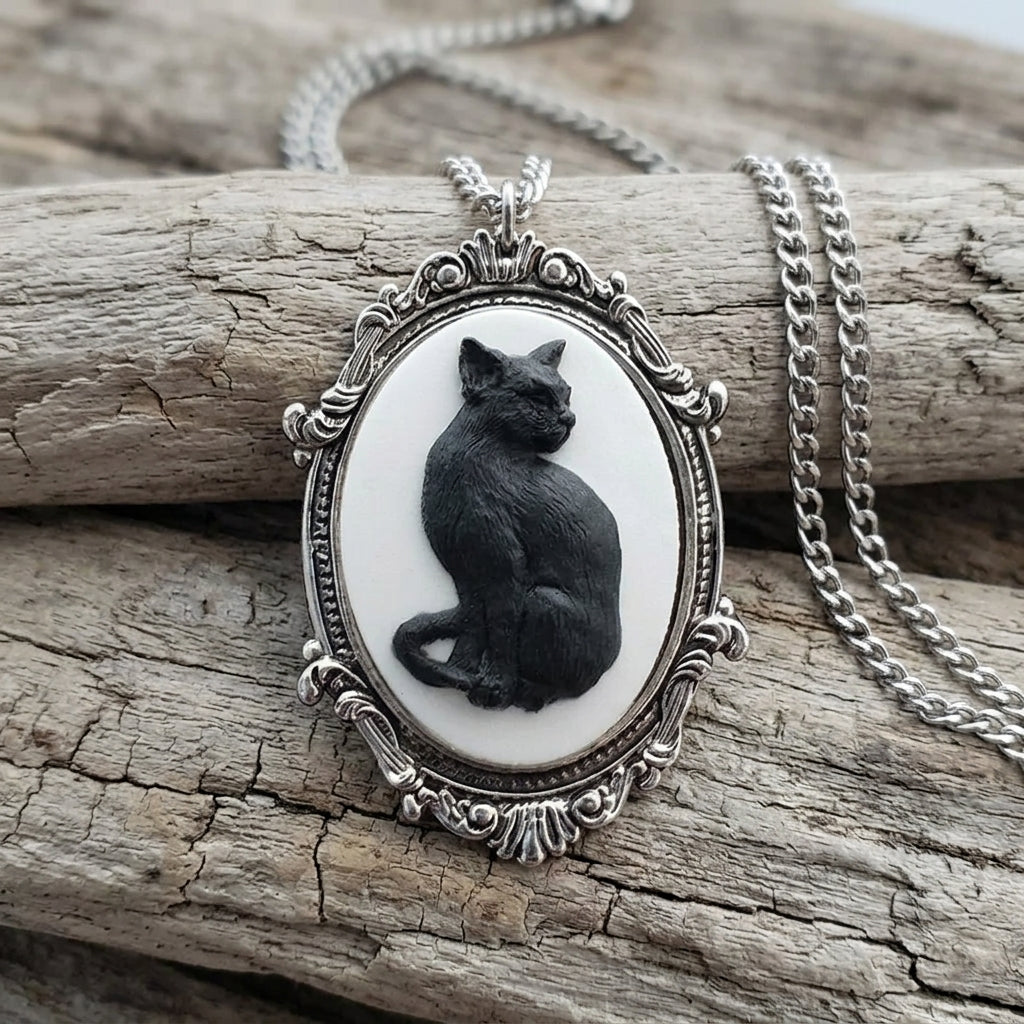 Midnight Cat Cameo Necklace