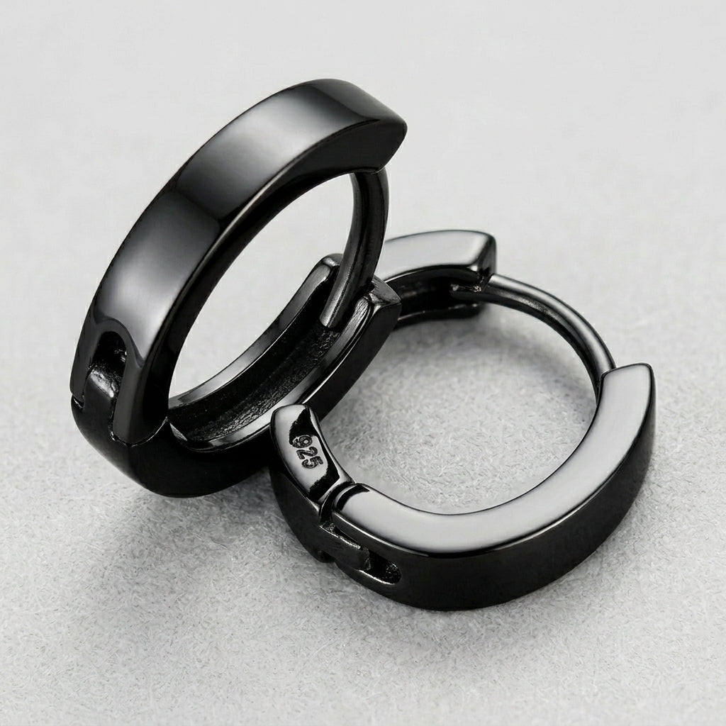 Studded Black Goth Hoops Earrings