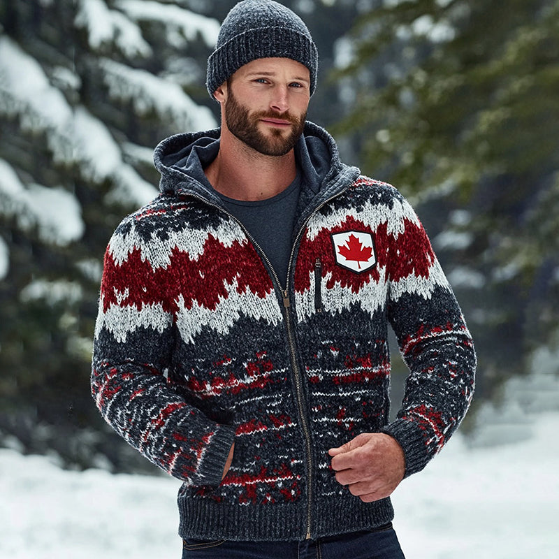 Men's Canadian Maple Leaf Jacquard Cozy Zip Up Cardigan Sweater elevenforest