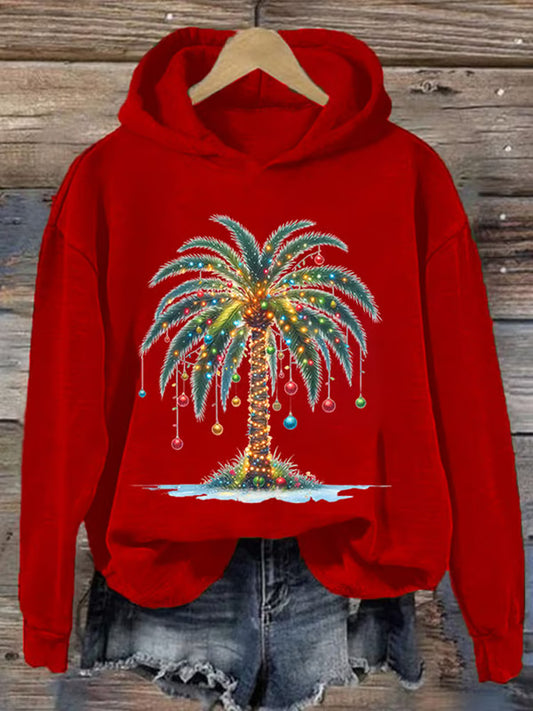 Comstylish Women's Christmas Palm Tree Printed Casual Hoodie