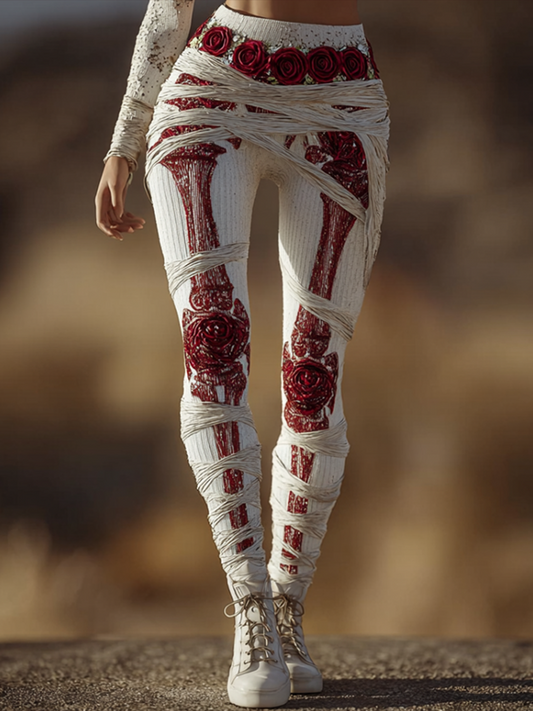 Comstylish Halloween-themed Line Art Women's Knitted Tight-fitting Leggings.