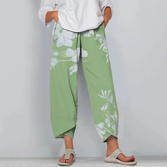 Comstylish Retro Vintage Floral Art Pattern Cropped Casual Pants