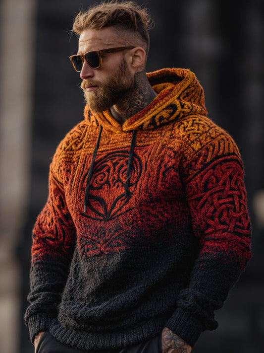 Men's Vintage Halloween Viking Art Knit Hoodie Sweater artswardrobe