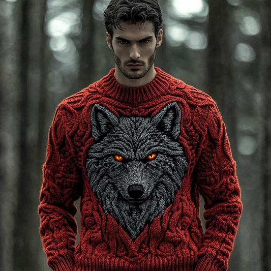 Men's Viking Wolf Celtic Jacquard Knitted Comfort Sweater elevenforest