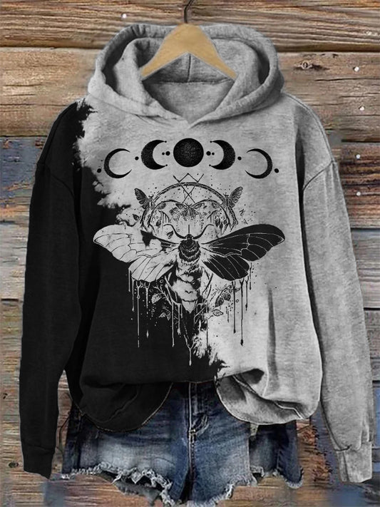 Comstylish Moth Moon Phase Mystical Contrast Tie Dye Hoodie