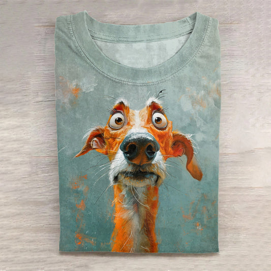 Comstylish Dog Print Round Neck Casual T-Shirt