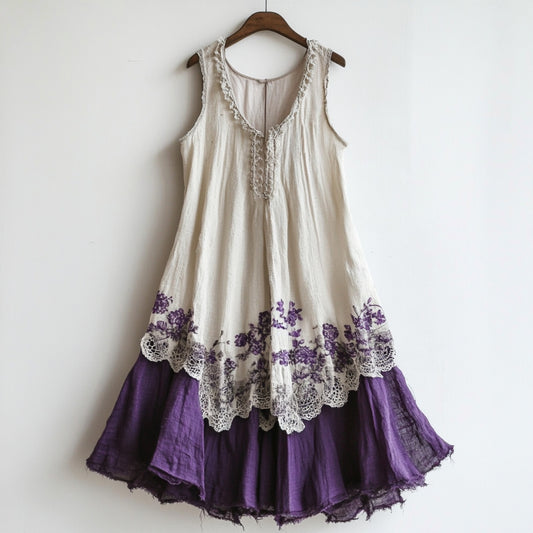 Vintage Lace Floral Embroidery Patchwork Art Tank Midi Dress artswardrobe