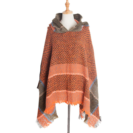 Vintage Herringbone Hooded Pullover Shawl elevenforest