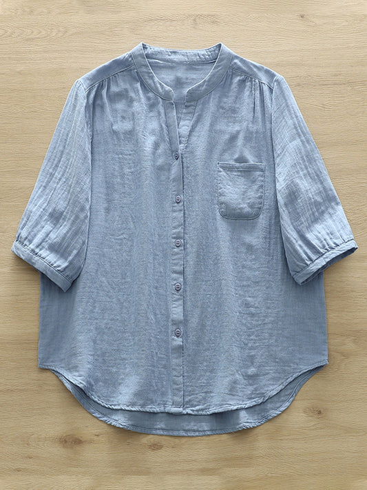 Women's Simple Solid Color Linen Blend Casual Shirt artswardrobe