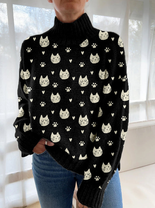 Cute Cats Pattern Cozy Knit Sweater elevenforest