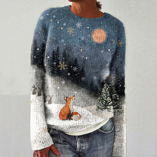 Forest Fox Print Women's Crew Neck Sweater artswardrobe