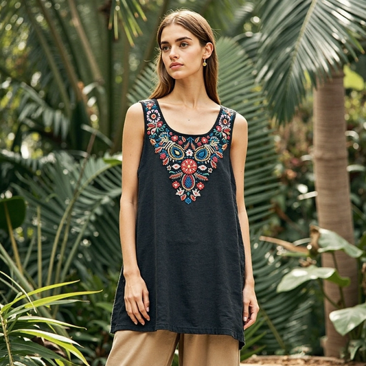 Women's Ethnic Floral Print Comfort Top artswardrobe