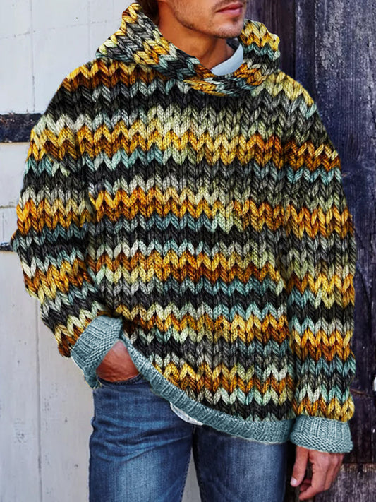 Men's Retro Colorful Chunky Cozy Knit Hooded Sweater elevenforest