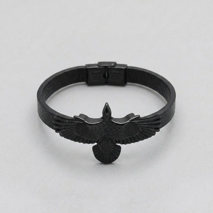 Dark Wings Gothic Raven Leather Wrap Bracelet