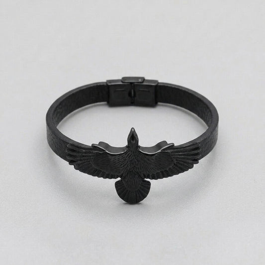Dark Wings Gothic Raven Leather Wrap Bracelet