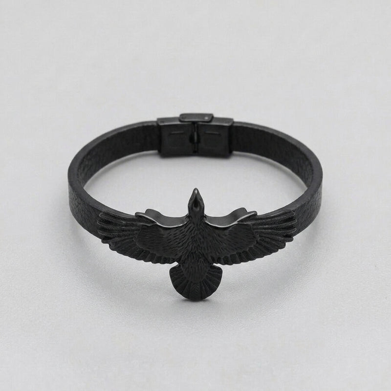 Dark Wings Gothic Raven Leather Wrap Bracelet