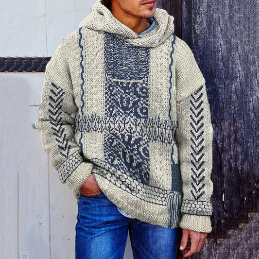 Men'S Tribal Knitted Jacquard Cozy Hoodie Sweater elevenforest