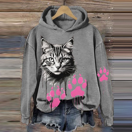 Women's Cute Cat Printed Hooded Sweatshirt elevenforest