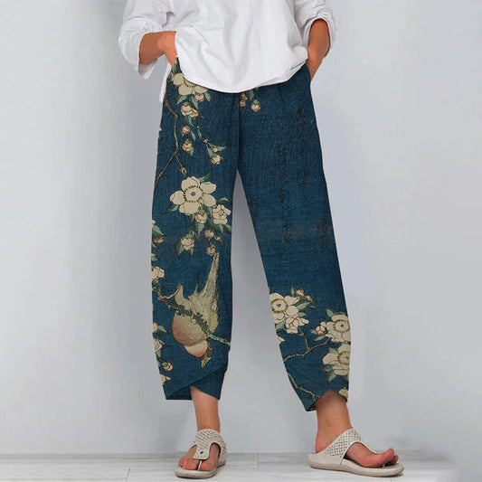 Comstylish Vintage Floral Print Casual Pants