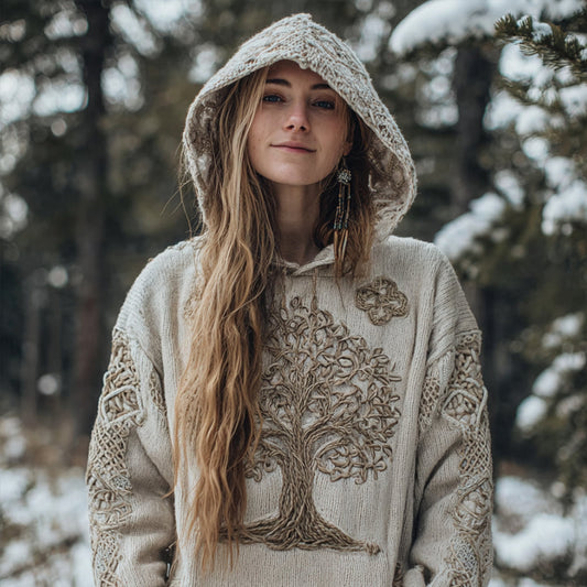 Women's Viking Style Tree Of Life Warm Hooded Sweater artswardrobe