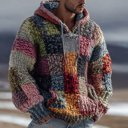 Men's Retro Geometric Knitted Warm Hooded Sweater elevenforest