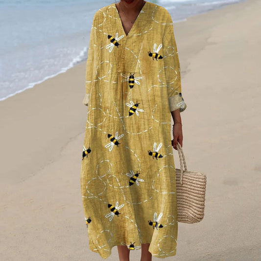 Women's Vintage Bee Art Print Casual Dress artswardrobe