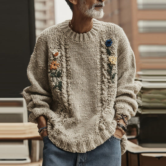 Men's Vintage Floral Jacquard Aran Cozy Sweater elevenforest