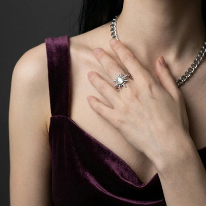 Crystal North Star Spike Solitaire Ring