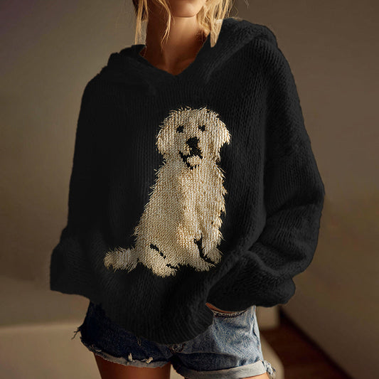 Classic Fuzzy Golden Retriever Dog Felt Cozy Knit Hooded Sweater elevenforest
