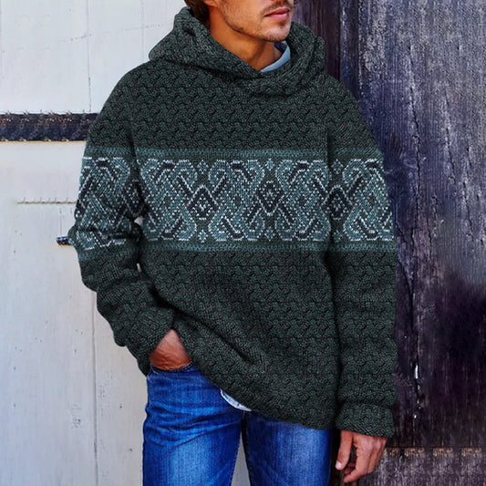 Irish Celtic Jacquard Knit Vintage Men's Hooded Sweater artswardrobe