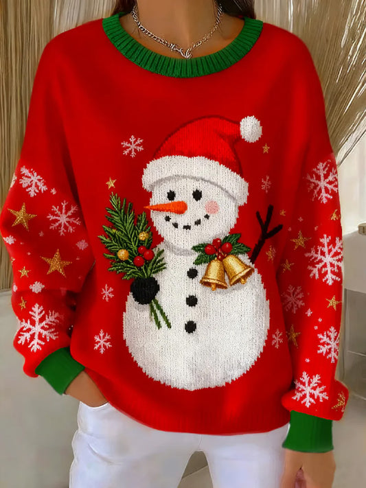 Comstylish Women's Casual Merry Christmas Christmas Snowman Print Sweatshirt