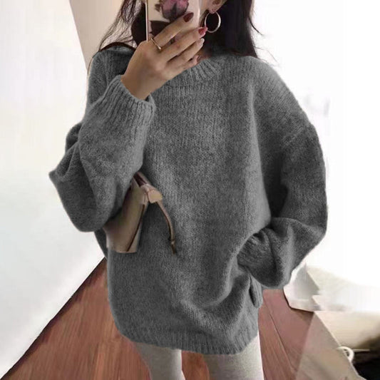 Vintage Solid Color Loose Pullover Crewneck Sweater elevenforest