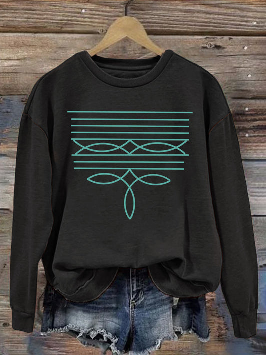 Comstylish Western Boot Stitch Design Print Vintage Sweatshirt