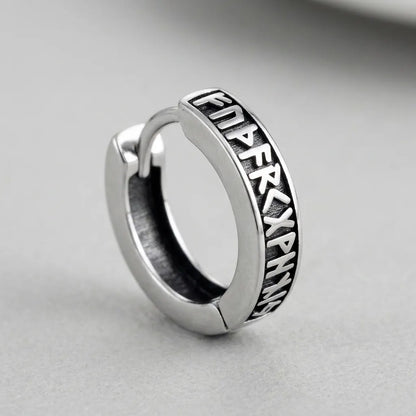 Viking Runes Engraved Silver Huggie Hoop Earrings