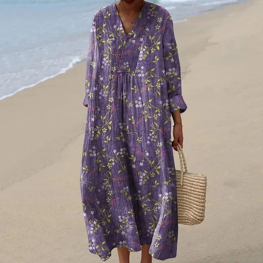 Vintage Tranquil Spring Lovely Floral Art Pattern Casual Midi Dress artswardrobe