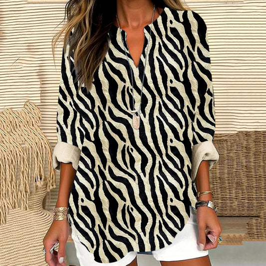 Vintage Geometric Print Linen Shirt artswardrobe