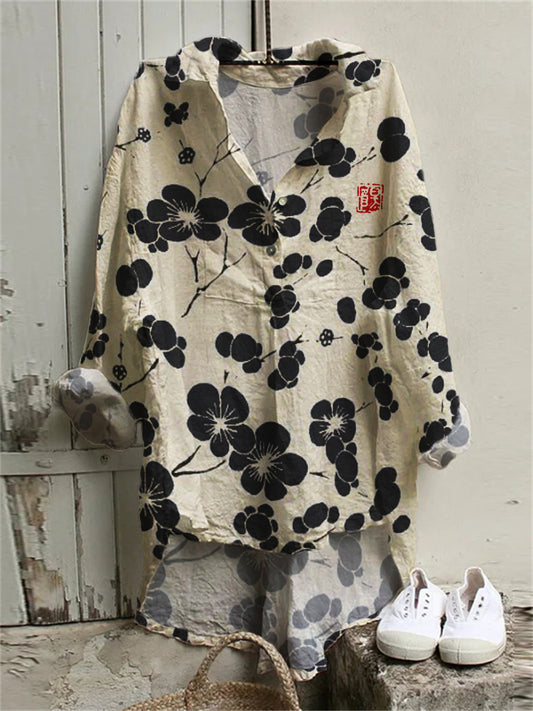 Comstylish Cherry Blossom Japanese Lino Art Woven Tunic