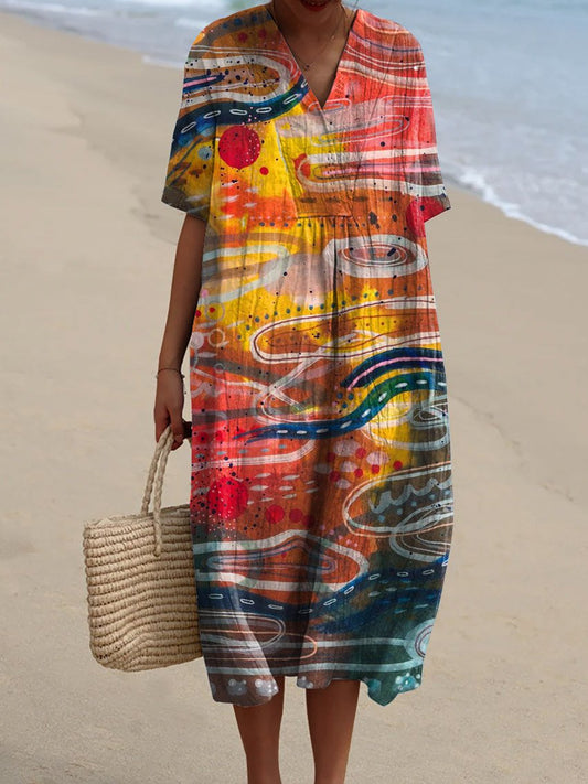 Women's Vintage Abstract Scenery Art Print Flowy Dress