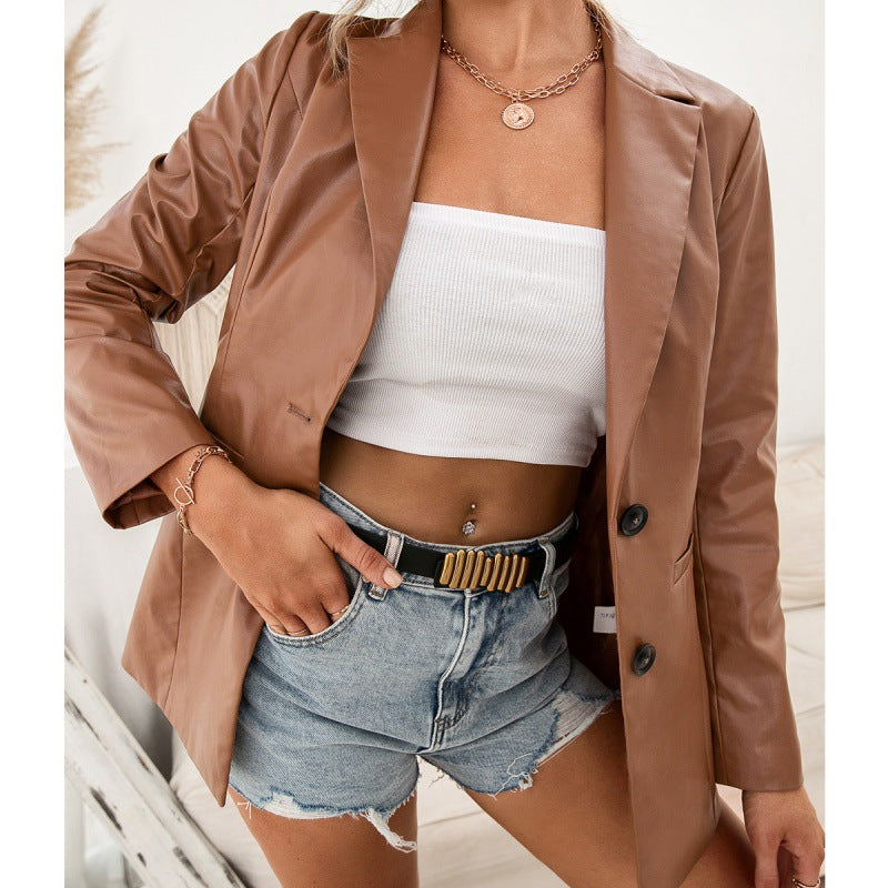 Women'S Windbreaker Pu Leather Set Jacket
