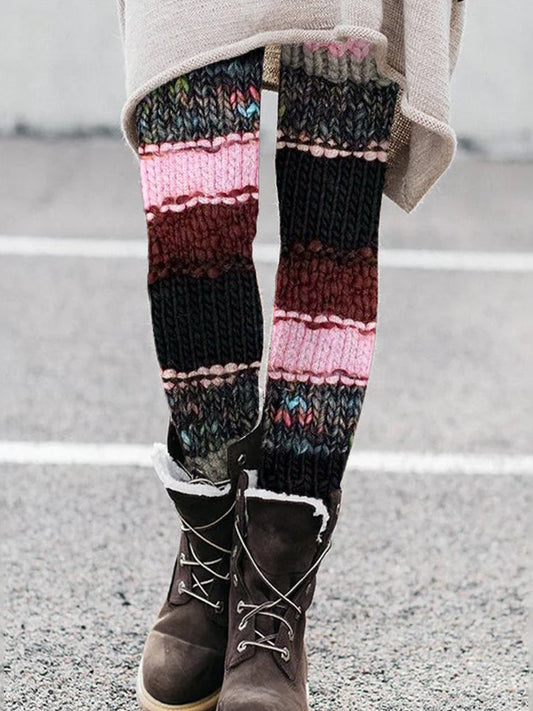 Pink Colorblock Patchwork Chunky Cozy Leggings artswardrobe