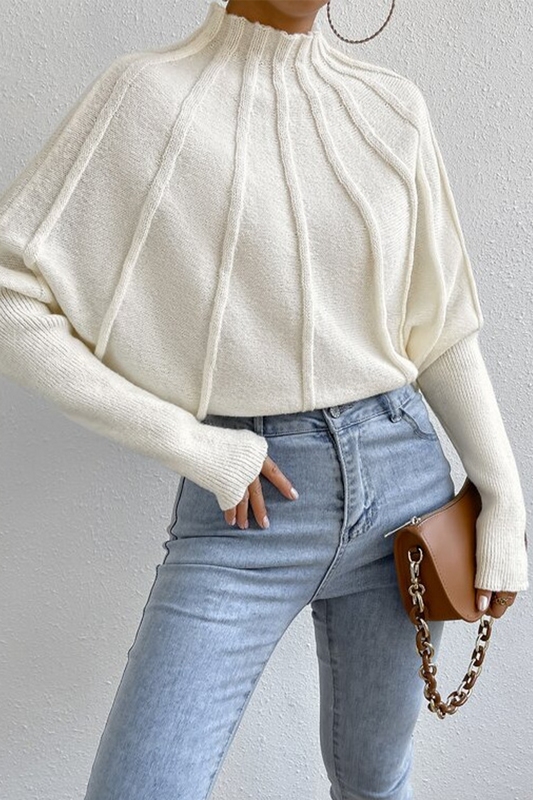 Isa® | Casual daily patchwork weave half turtleneck sweater