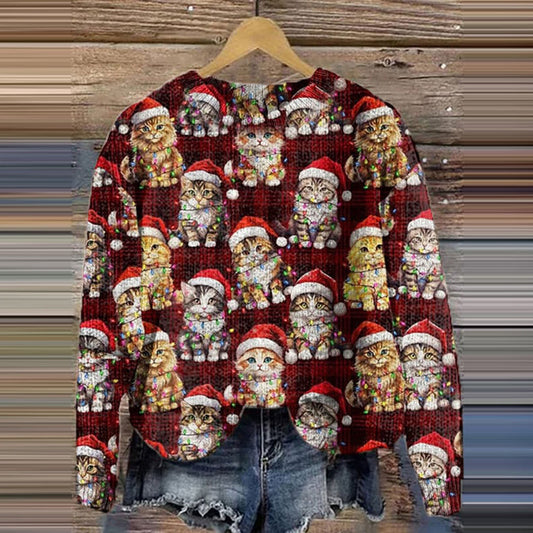 Women's Merry Christmas Cats Knitted Cozy Sweater elevenforest