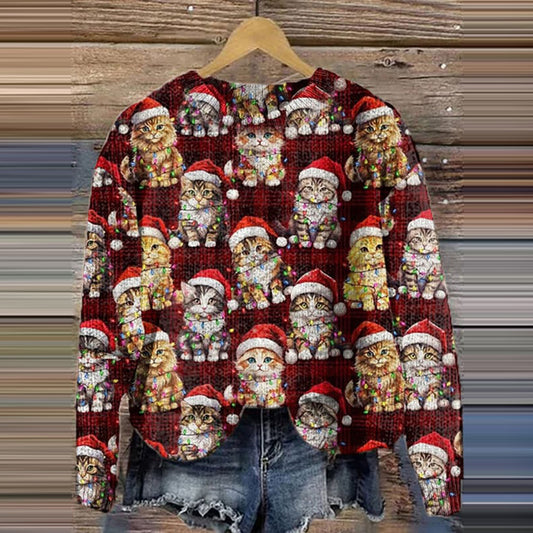 Comstylish Women's Merry Christmas Cats Knitted Cozy Sweater
