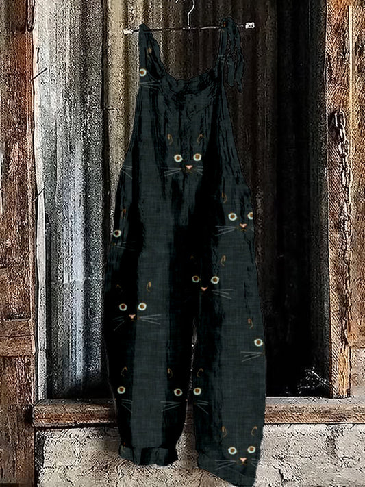 Cute Cat Face Pattern Loose Fit Comfy Jumpsuit elevenforest